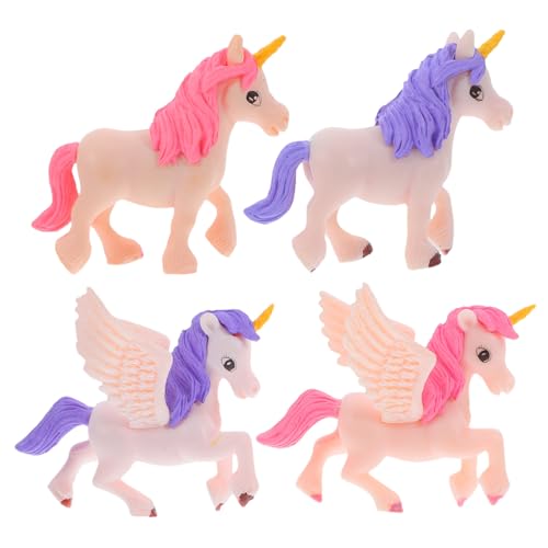 MOTHNUR 4 Stück Teiliges Mini Einhorn Figuren Handliche Miniatur Tier Dekorationen für Bonsai Feengarten und Terrarium Farbige Harzkunstwerke mit Flügeln für Wohnraumgestaltung von MOTHNUR