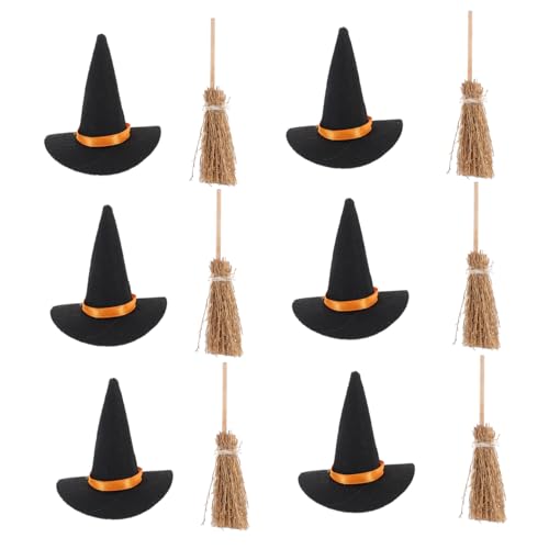 MOTHNUR 6 Satz Teiliges Mini Hexenhut und Besen Set aus Weichem Filz und Holz Kleine Hexenhüte mit Detaillierten Mustern Kreatives Halloween Bastelzubehör für Partydekoration Cosplay und MOTHNUR 6 Satz Teiliges Mini Hexenhut und Besen Set aus Weichem Filz und Holz Kleine Hexenhüte mit Detaillierten Mustern Kreatives Halloween Bastelzubehör für Partydekoration Cosplay und von MOTHNUR