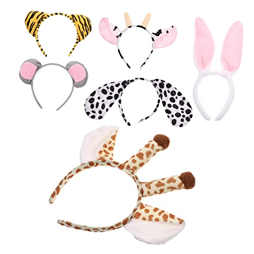 MOTHNUR 6 Stück Teiliges Cartoon Tier Stirnband Plüsch Haarreif mit Hund Giraffe Tiger Maus Kuh Kaninchen Weiche Kopfbedeckung für Erwachsene Party und Cosplay Deko von MOTHNUR