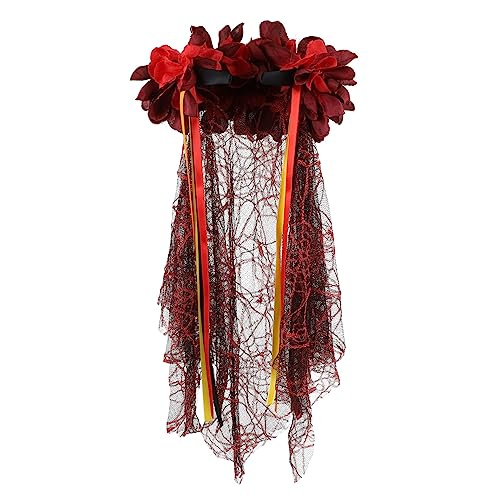 MOTHNUR Damen Haarband mit Rotem Gazeschleier Dekoratives Party Stirnband Langlebiges Haarschmuck Accessoire Geeignet für Festliche Anlässe und Bühnenauftritte von MOTHNUR