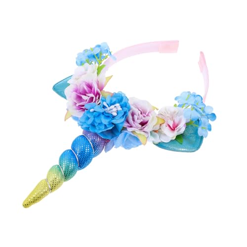 MOTHNUR Einhorn Haarreif Party Kopfschmuck mit Blumen und Ohren Blaues Haarband für Karneval Geburtstag Cosplay Süßes Einhorn Headwear für Mädchen Zufällige Farbe Zufällige Farbe von MOTHNUR
