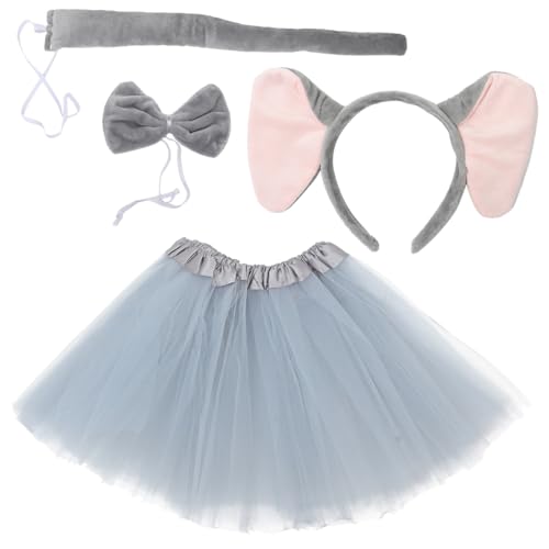 MOTHNUR Elefantenohren Stirnband mit Teiliges aus Weichem Tutu Rock für Erwachsene Halloween Kostüm Tier Accessoires für Partys Geburtstage von MOTHNUR