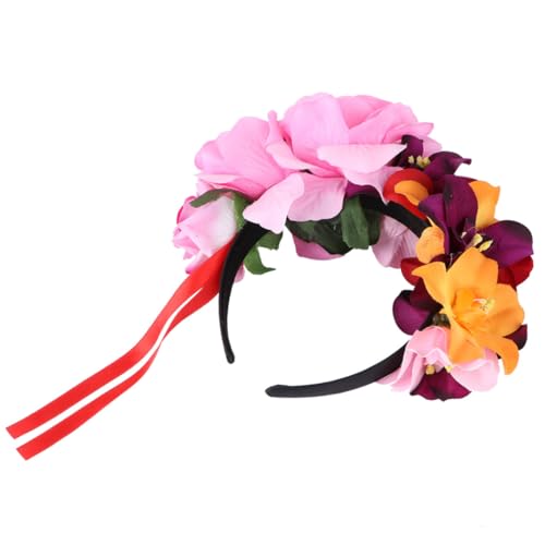 MOTHNUR Floral Headband mit Blumenkranz Boho Stirnband für Halloween Party und Festival Verstellbar Geeignet für Erwachsene und Modisches Haaraccessoire in Rosa für Kostüm und Feier von MOTHNUR