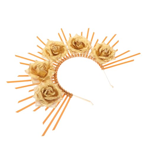 MOTHNUR Göttinnen Haarreif Damen Haarband mit Goldfarbenen Blumen Leichtes Stilvolles Stirnband für Hochzeit Party Cosplay und Halloween Passend Modisches Haaraccessoire von MOTHNUR