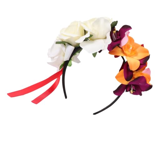 MOTHNUR Halloween Blumen Haarband Damen Rosen Krone Haarschmuck Festival Stirnband für Party Foto Kostüm Verstellbar Beige Geeignet für Halloween Weihnachten Konzert von MOTHNUR