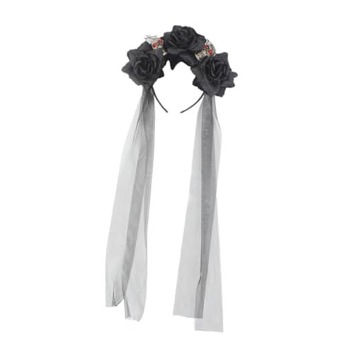 MOTHNUR Halloween Haarreif mit Simulationsblumen und Totenkopf Kostüm Accessoire für Langlebiger Party Deko Haarreif in Schwarz für Karneval und Halloween Feiern von MOTHNUR