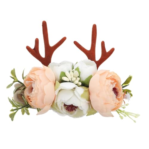 MOTHNUR Hochelastisches mit Realistischer Blumen deko und Rentiergeweih Weiches Nylon stirnband für Weihnachtskostüm Party Foto shooting und Festliche Anlässe von MOTHNUR