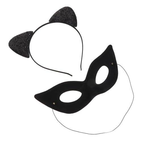 MOTHNUR Katzenohren Stirnband und Augenmaske Weiches Plüschmaterial Dehnbar und Langlebig Halloween Party Kostüm Zubehör für Damen Festival und Cosplay Geeignet von MOTHNUR