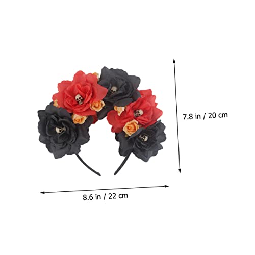 MOTHNUR Mexikanisches Blumen Haarband mit Totenkopf Dekor Halloween Haarschmuck Rotes und Schwarzes Stirnband für Party Festival Kostüm und Fotorequisit MOTHNUR Mexikanisches Blumen Haarband mit Totenkopf Dekor Halloween Haarschmuck Rotes und Schwarzes Stirnband für Party Festival Kostüm und Fotorequisit von MOTHNUR