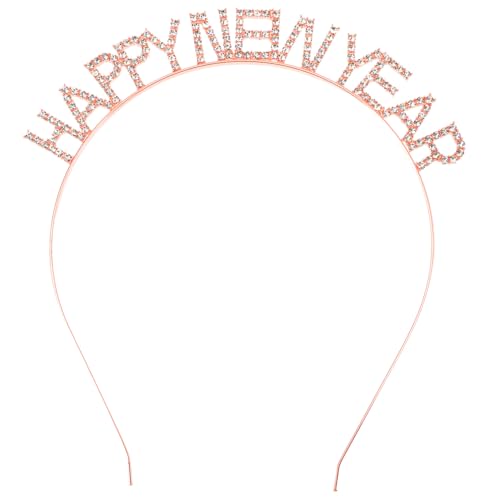 MOTHNUR Neujahrs Haarreif mit Roségold Kristallbuchstaben Leichtes Modisches Party Haarband für Damen Eleganter Silvester Haarschmuck Komfortabel und Dekorativ für Festliche Fotos von MOTHNUR