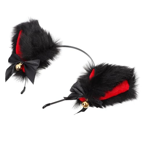 MOTHNUR Plüsch Katzenohren Stirnband mit Goldenem Glöckchen Weiches Cosplay Haaraccessoire für Party Halloween Karneval Verstellbarer Haarreif für Frauen und Mädchen von MOTHNUR
