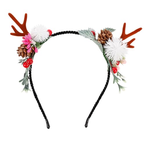 MOTHNUR Weihnachts Geweih Stirnband für Erwachsene Festliches Rentier Haarreif mit Beeren und Zapfen Dekorativer Haarschmuck für Weihnachtsfeier und Kostüm Farbenfrohes Accessoire für von MOTHNUR