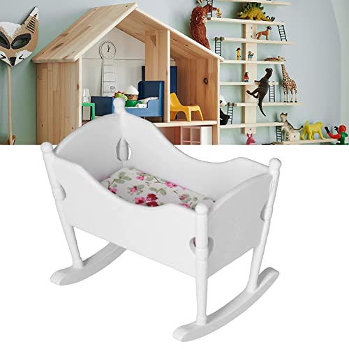 MOUMOUTEN Puppenhaus Babybett, 1:12 Puppenhaus Babywiege Holz Puppenhaus Krippe Babymöbel Puppenhaus Mini Baby Wiege Simulation Miniatur Möbel Puppenhauszubehör von MOUMOUTEN