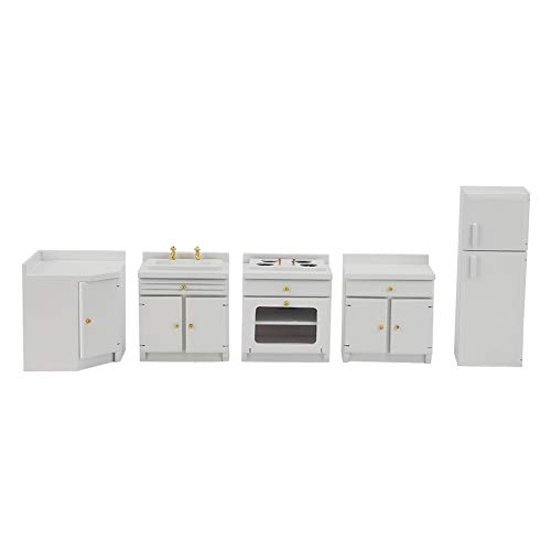 MOUMOUTEN Puppenhaus-Miniatur-Küchenmöbel, Weiße Kochtisch-Kombination (vierteiliges Kühlschrank-Set) Für 1:12 Puppenhaus(Weiß) von MOUMOUTEN