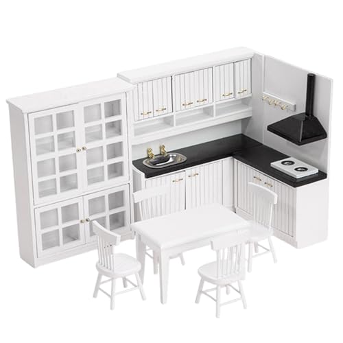 1 Set Puppenhausküche, Miniaturküche aus Holz im Maßstab 1/12, realistisches Mini-Küchen-Puppenhausmöbelmodell, Puppenhausminiaturen-Kochschrank-Landschaftsherd für die Heimdekoration 1 Set Puppenhausküche, Miniaturküche aus Holz im Maßstab 1/12, realistisches Mini-Küchen-Puppenhausmöbelmodell, Puppenhausminiaturen-Kochschrank-Landschaftsherd für die Heimdekoration von MOUNTTU