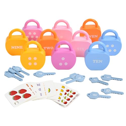 1 Set Schloss- und Schlüsselspielzeug, Ursache-Wirkungs-Spielzeug, Montessori-Babyschlüssel-Spielzeugset mit 10 apfelförmigen Schlössern, 10 Schlüsseln und 20 Karten für Kleinkinder ab 3 Jahren, Ursa von MOUNTTU