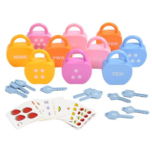 1 Set Schloss- und Schlüsselspielzeug, Ursache-Wirkungs-Spielzeug, Montessori-Babyschlüssel-Spielzeugset mit 10 apfelförmigen Schlössern, 10 Schlüsseln und 20 Karten für Kleinkinder ab 3 Jahren von MOUNTTU