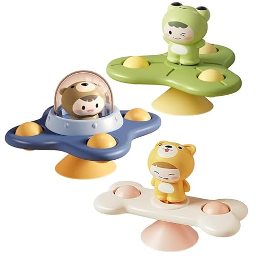 3-teiliges Spinner-Spielzeug für Babys ab 3 Monaten, lustige Baby-Spinner mit Cartoon-Tieren und Saugnäpfen, sicheres, wasserdichtes, frühpädagogisches Baby-Spielzeug, Zappelspinner von MOUNTTU