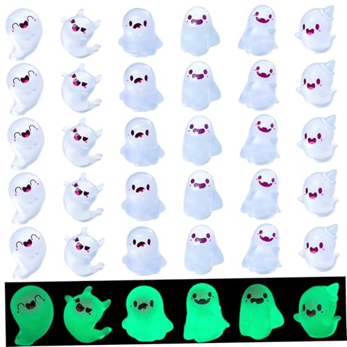 30 Stück Mini-Geisterfiguren, 6 Stile, im Dunkeln leuchtende Halloween-Minifiguren, Harz, winzige Harzfiguren für Mikrolandschaften, Feengärten, Puppenhäuser, Heimdekoration, Halloween von MOUNTTU