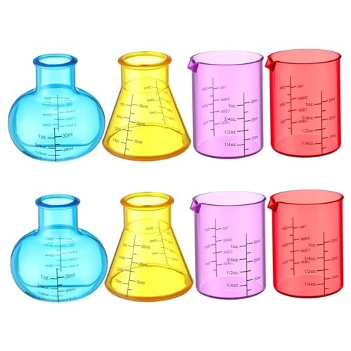 8-teiliges Becherset aus Kunststoff, buntes Becherset mit verschiedenen Formen, pädagogisch wertvolle Kunststoff-Sets für Heimwerker, Experimente, Chemie, Studien, Kolben, Kolben, Becher für Kind von MOUNTTU