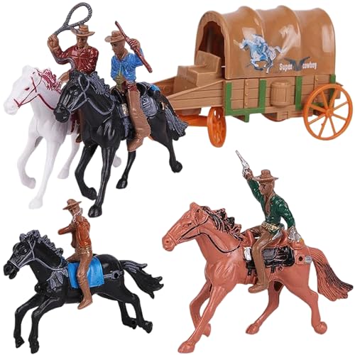 Cowboy Actionfigur, 1 Set Horse Riding Cowboyspielzeug mit Wagen, Plastikspielzeugfiguren und Playsets für mentale Sandplätz Cowboy Actionfigur, 1 Set Horse Riding Cowboyspielzeug mit Wagen, Plastikspielzeugfiguren und Playsets für mentale Sandplätz von MOUNTTU