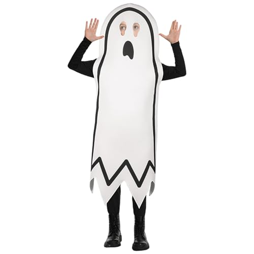 MOUNTTU Halloween-Geisterkostüm, weißes Geister-Wappenrock-Outfit, Halloween-Kostüme, bequeme Cosplay-Requisiten für Rollenspiele auf der Bühne, S-Kinderkostüm für Kinder und Kleinkinder von MOUNTTU