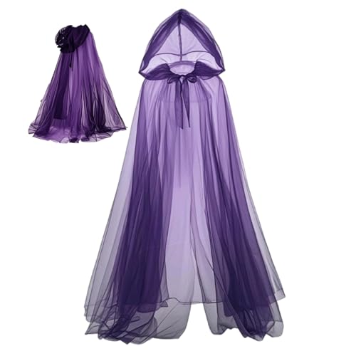 MOUNTTU Kapuzenumhang, 59 Zoll, durchsichtiger Umhang in voller Länge, Geister-Cosplay-Kostüm, Kapuzenumhang für Damen, Halloween-Party, Umhang mit Kapuze, Damen, Rabe von MOUNTTU