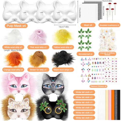 MOUNTTU Pelzmasken-Set, 4-teilige Katzenmaske mit Wollstreifen und Filztuch, dekorativen Pflanzen und Aufklebern, Partyzubehör zum Selbermachen, Cosplay-Katzenmaske, Basis-Tiermaske MOUNTTU Pelzmasken-Set, 4-teilige Katzenmaske mit Wollstreifen und Filztuch, dekorativen Pflanzen und Aufklebern, Partyzubehör zum Selbermachen, Cosplay-Katzenmaske, Basis-Tiermaske von MOUNTTU
