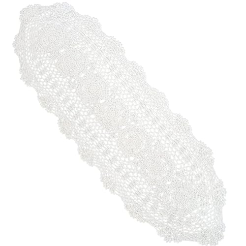 MOUNTTU Spitze Tischläufer, 12 x 35 Zoll hohles Häkelläufer, Baumwolloval, wiederverwendbares kleines Abendessen, Kaffee, Kaffee von MOUNTTU