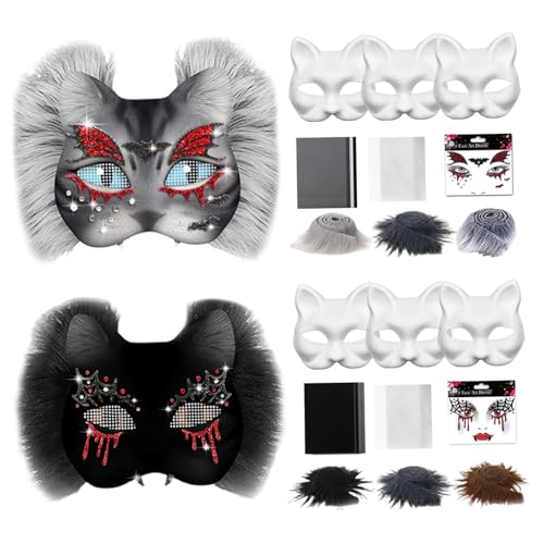 MOUNTTU Therian-Masken-Set, DIY-Halbgesichtsmaske aus blankem Katzenfell mit Filzstoff, Kunstpelz und Augennetz, dekoratives Tierkostüm für Maskerade, Cosplay-Party, pelzige Maske, Katzenmaske MOUNTTU Therian-Masken-Set, DIY-Halbgesichtsmaske aus blankem Katzenfell mit Filzstoff, Kunstpelz und Augennetz, dekoratives Tierkostüm für Maskerade, Cosplay-Party, pelzige Maske, Katzenmaske von MOUNTTU