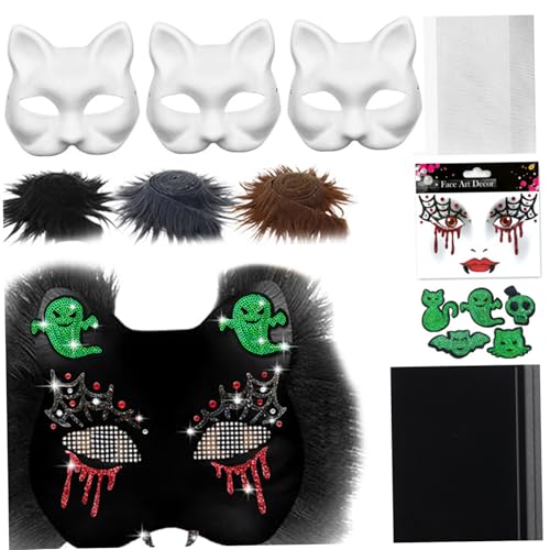 MOUNTTU Therian-Masken-Set, Katzenmasken-Set mit Vampir-Motiv, Kunstfell, Augennetz, Filzstoff und Aufkleber für Halloween, Maskerade, Cosplay-Party, Fuchsmaske, Pelzmaske, Katzenmasken- von MOUNTTU