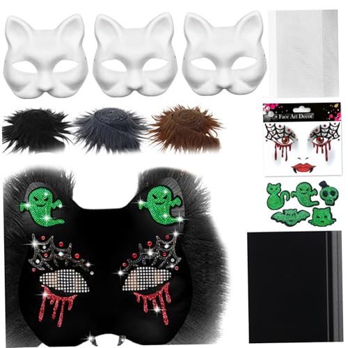 MOUNTTU Therian-Masken-Set, Katzenmasken-Set mit Vampirmotiv, Kunstfell, Augennetz, Filzstoff und Aufkleber für Halloween-Maskenball, Cosplay-Party, Fuchsmaske MOUNTTU Therian-Masken-Set, Katzenmasken-Set mit Vampirmotiv, Kunstfell, Augennetz, Filzstoff und Aufkleber für Halloween-Maskenball, Cosplay-Party, Fuchsmaske von MOUNTTU
