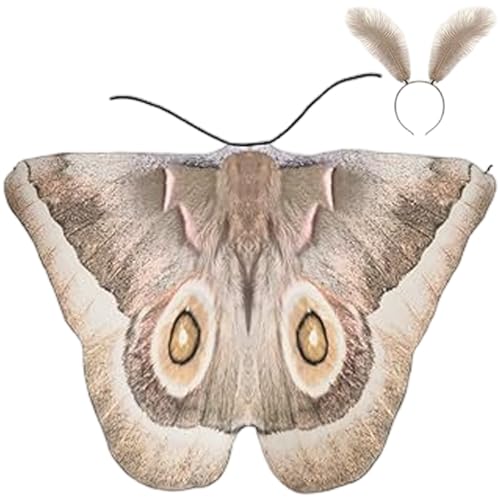 Mottenkostüm, Halloween-Schmetterlingsflügel mit Federn, Stirnband, beidseitig Bedruckt, Mottenflügel-Umhang für Halloween oder Kostümparty, Schmetterlingskostüm von MOUNTTU