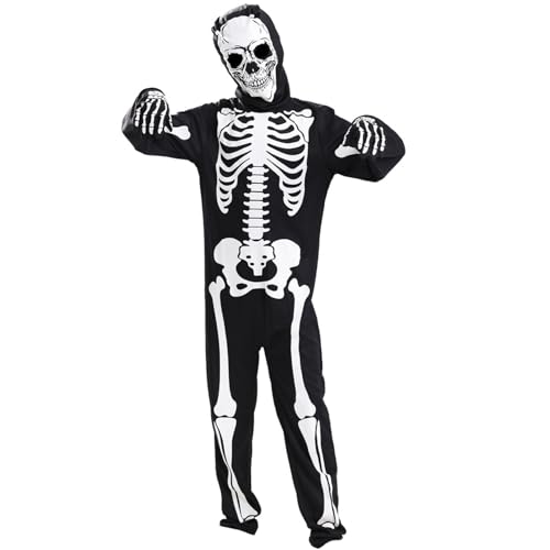 Skelettkostüm für Kinder, leuchtet im Dunkeln, Ganzkörper-Kostüm mit langen Ärmeln, Kleinkind-Skelettkostüm mit Handschuhen, gruselige Halloween-Kostüme für Jungen und Mädchen, XL, Baby-Jungen-Ha von MOUNTTU