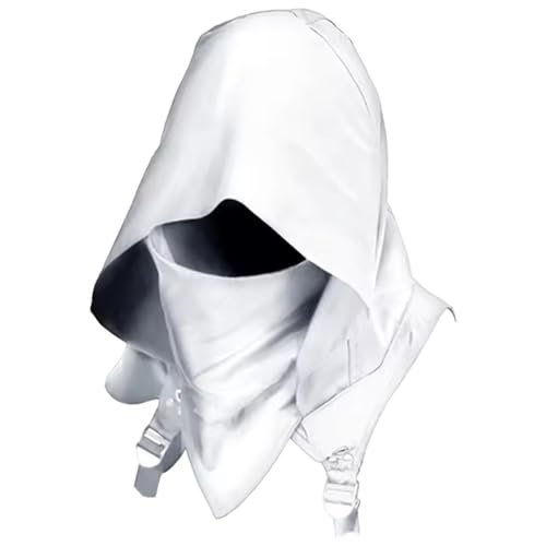Weiße Kapuze, Schurkenkapuze, Kapuzenschal, einzigartiges mittelalterliches Assassinenkostüm, Winterärmelkostüm, Unisex-Mantelmütze für Halloween, Cosplay und den täglichen Gebrauch, mittelalterl von MOUNTTU
