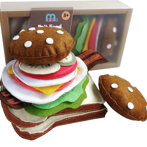 Felt Food Spielzeug Set, 13-teiliges Hamburger und Sandwich Set, Filz Lebensmittel Rollenspiel für Kinder ab 3 Jahre, mit Brot, Gemüse und Fleisch Felt Food Spielzeug Set, 13-teiliges Hamburger und Sandwich Set, Filz Lebensmittel Rollenspiel für Kinder ab 3 Jahre, mit Brot, Gemüse und Fleisch von MOVEBO