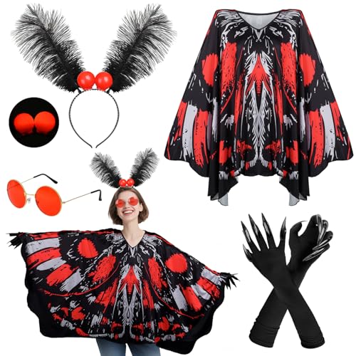 MOVINPE Mottenmann Kostüm für Erwachsene Damen - Halloween Cryptid Outfit mit Flügeln Umhang, Antennen Stirnband mit LED Augen, Rote Brille, Langarm Handschuhe Cosplay Party MOVINPE Mottenmann Kostüm für Erwachsene Damen - Halloween Cryptid Outfit mit Flügeln Umhang, Antennen Stirnband mit LED Augen, Rote Brille, Langarm Handschuhe Cosplay Party von MOVINPE