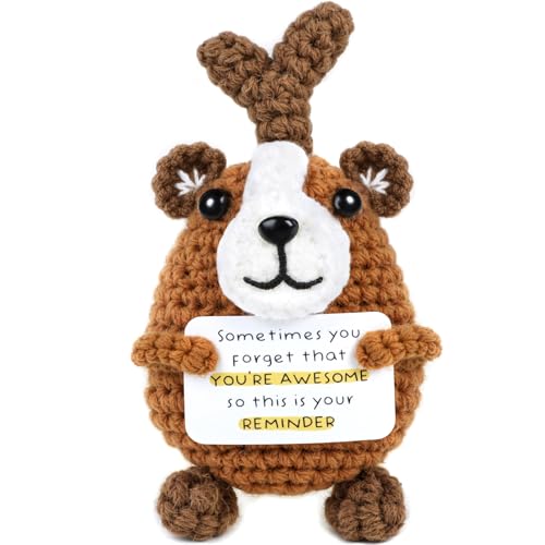 MOVOLIVI Mini Positive Crochet Puppy Gifts, Handmade Funny Knitted Wool Pear-Dog Toy with Positive Card Inspirational Motivational Encouragement Present for Friends Women Men Her Him (Reminder) von MOVOLIVI