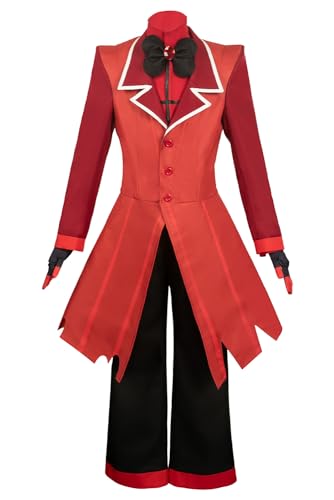MOYGOR Alastor Cosplay Kostüm Hazbin Hotel Kostüm Unisex Erwachsene Rot Uniform Set mit Mantel Handschuhe Hemd Hose Fliege Halloween Karneval Anzug von MOYGOR