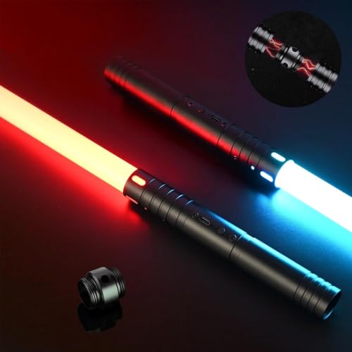 MOZC Laserschwert Kinder, 2-in-1 Lichtschwert mit 15 Farben, Duell Lightsaber für 4 Modi und Sounds, USB-C Lade Lichtschwert Kinder, Laser Schwert für Kind und Erwachsene(Schwarz) (2 PC) von MOZC