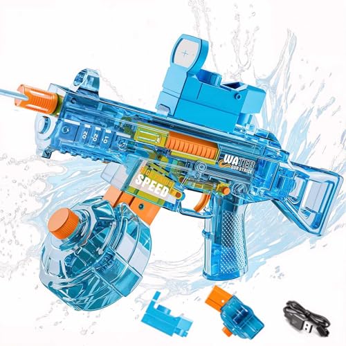 MOZC Elektrische Wasserpistole, Automatische Wasserabsorption. Wasserpistole Elektrisch mit 500 ml Wassertank,Reichweite bis zu 32 FT. Wasserpistole für Sommerpools und Gärten(Blau) ﻿ von MOZC