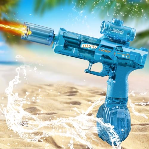 MOZC Elektrische Wasserpistole,Wasserpistole Elektrisch mit blinkendem Effekt, Wiederaufladbare Kinderwasserpistole mit großer Kapazität, Automatische Wasserpistolen für Strand und Garten(Blau) von MOZC