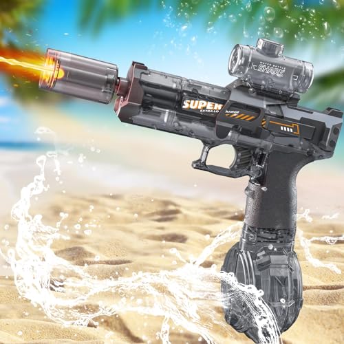 MOZC Elektrische Wasserpistole,Wasserpistole Elektrisch mit blinkendem Effekt, Wiederaufladbare Kinderwasserpistole mit großer Kapazität, Automatische Wasserpistolen für Strand und Garten von MOZC