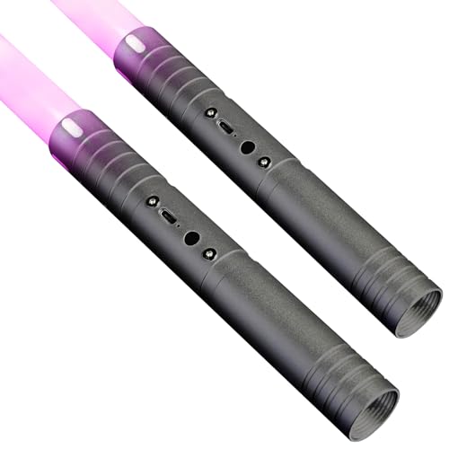 MOZC Laserschwert Kinder, Lichtschwert mit 15 Farben, Duell Lightsaber für 4 Modi und Sounds, USB-C Lade Lichtschwert Kinder, Laser Schwert für Kinders,Cosplay, (Dunkelgrau 2PC) von MOZC