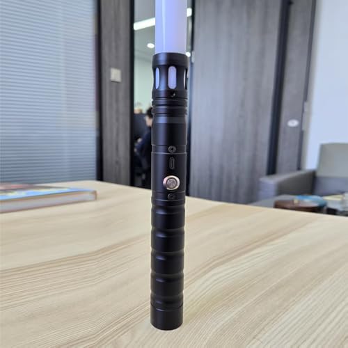 MOZC Lichtschwert, Laserschwert Kinder mit 20 RGB Farben, Duell Lichtschwert mit 4 FX Sounds und Modi, Aufladbarer Laserschwert Metallgriff, Halloween-Rollenspielspielzeug für Kinder (Schwarz 2PC) von MOZC