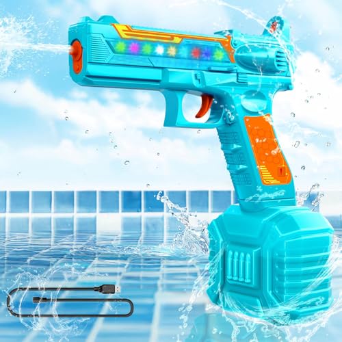 MOZC Wasserpistole Elektrische,Elektrische Wasserpistole mit Lichteffekt, 500ml wiederaufladbare Kinderwasserpistole, geeignet für automatische Wasserpistolen in Stränden und Gärten (Blau) von MOZC