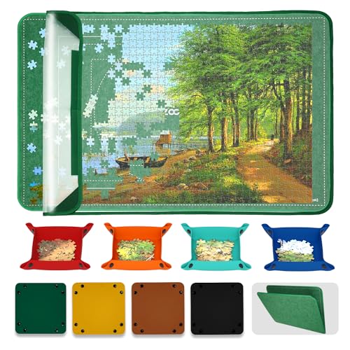 MOZOOSON Faltbares Puzzlebrett 1500 Teile, Tragbare Puzzlematte mit Staubdichter & 8 Puzzle Sortierer, Puzzle Board zur Aufbewahrung von Puzzles, Jigsaw-Zubehör mit Rutschfester Oberfläche von MOZOOSON