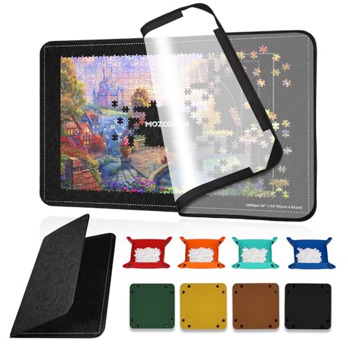 MOZOOSON Puzzlebrett 1500 Teile, Faltbares Puzzle Board mit 8 Sortierer, Tragbare Puzzlematte, Puzzle-Aufbewahrung, Jigsaw-Zubehör mit Rutschfester Oberfläche von MOZOOSON