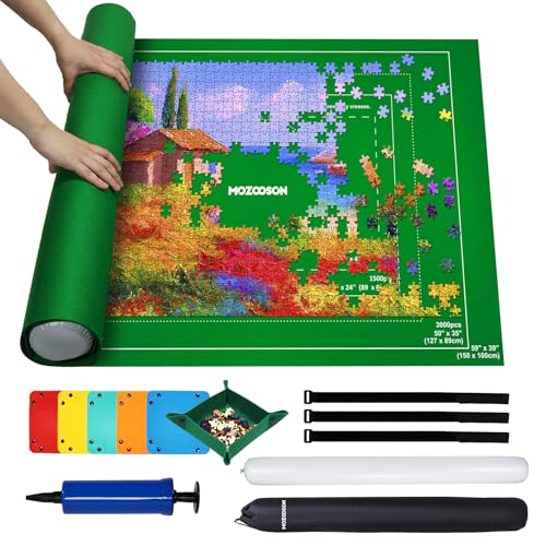 MOZOOSON Puzzlematte, Roll Up Puzzlematte für 3000 2000 1500 Teile Puzzle, Puzzle Zubehör zur Aufbewahrung und Bewegen von Puzzles, Felt Puzzle Matte Puzzle Teppich fit 1000pz mit 6 Sortierer von MOZOOSON