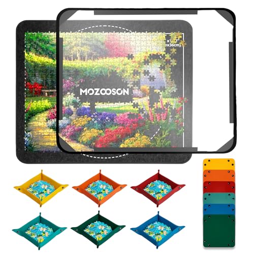 MOZOOSON Puzzlebrett 500 Teile mit 6 Sortierschalen, Tragbare Puzzlematte mit Transparenter Wasserdichter & Staubdichter Abdeckung, Puzzle Board für Puzzleaufbewahrung/Saver von MOZOOSON